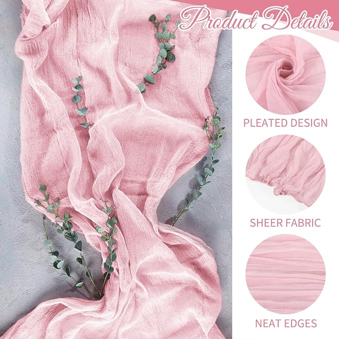 10 Pack Light Pink Cheesecloth Table Runner 17x108 Inch Boho Gauze Cheese Cloth - Image 3