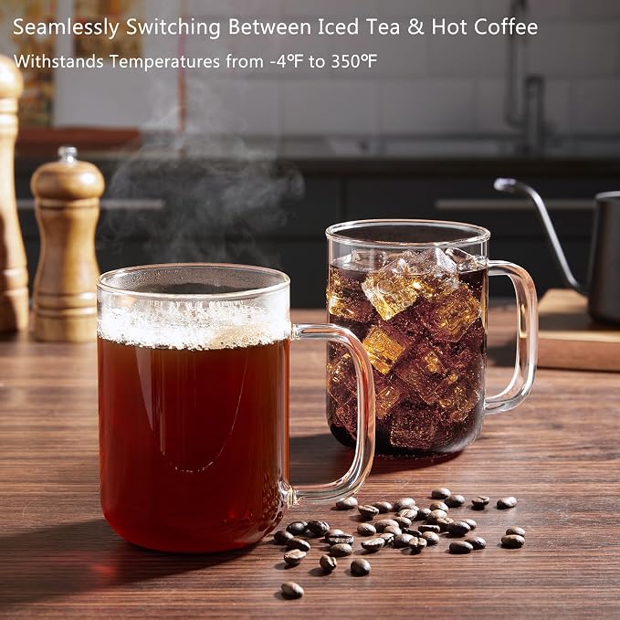 Glass Coffee Mugs, 20 oz Ice Coffee Cups Set of 4, Large Clear Tea Cups - Image 7