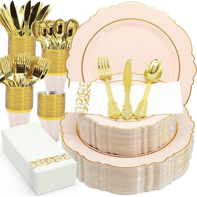 AIRE Pink Gold Plastic Plates Set, leakproof non-bending, heavy-duty leakproof - Image 8