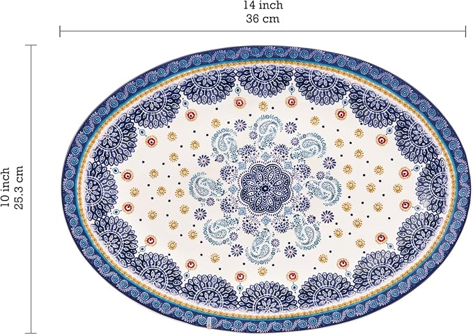 Bico Blue Talavera 16 plus 14 inch Oval Platters Set, Microwave and Dishwasher - Image 2
