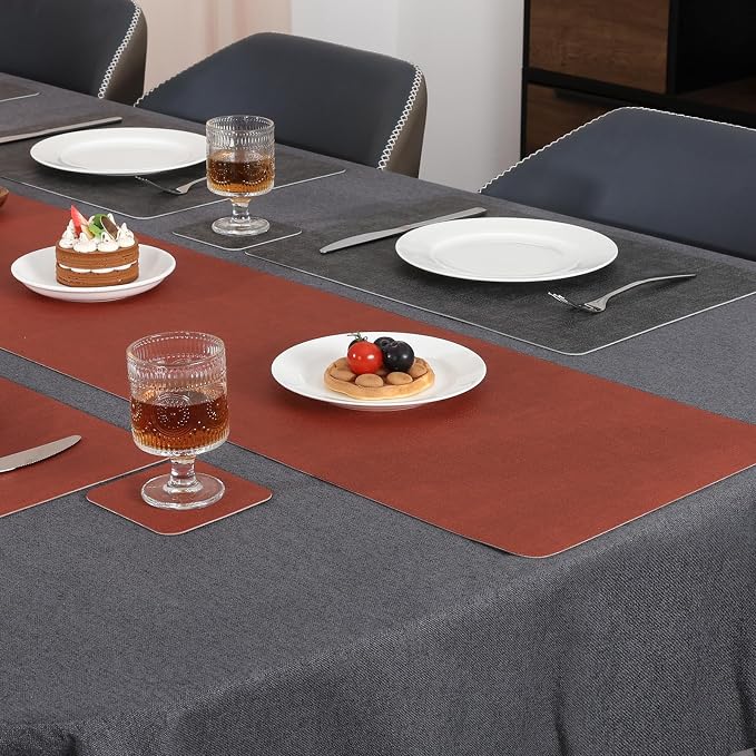 Table Runners 94 Inch Long, Dual-Sided Faux Leather Table Runner | Waterproof - Image 9