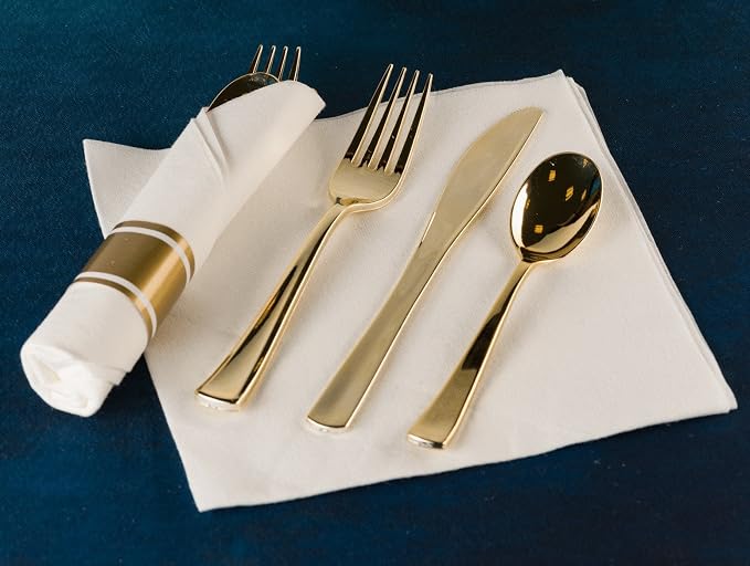 Gold Plastic Silverware Set, Extra Heavy Duty Flatware, Disposable Cutlery - Image 10