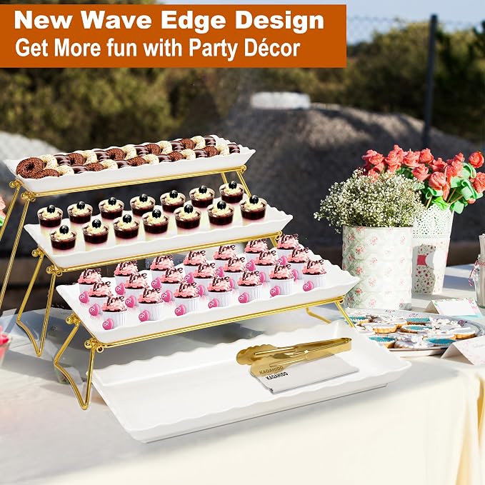 KAQAHIDO Extra Large 4 Tier Serving Tray Set, Tiered Trays Stand - Image 2