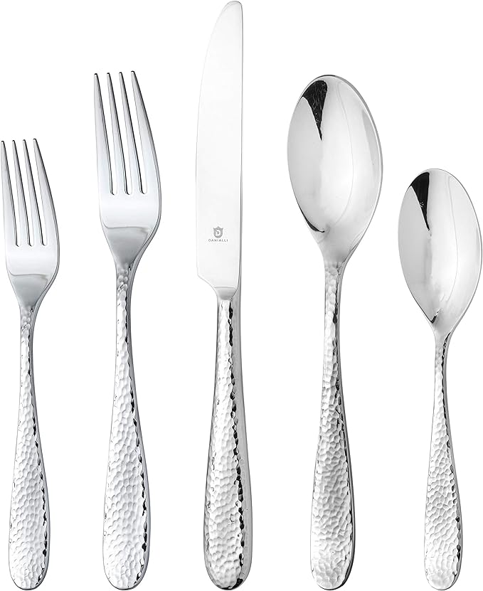 Hammered Silverware Set | Premium 18/10 Stainless Steel Flatware Service by DANIALLI