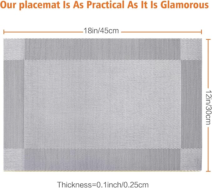 Placemats Set of 6, Vinyl Weave Silver Non Slip Table Mats | Heat Resistant - Image 2