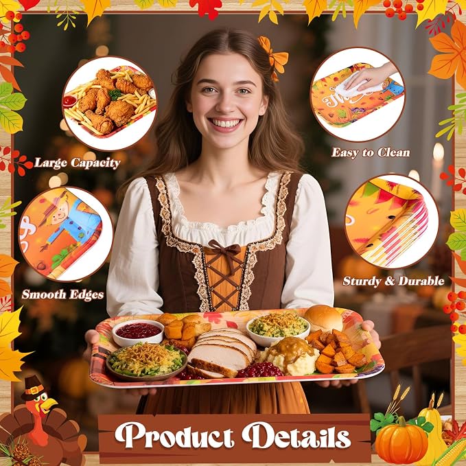 Vesici 4 Pack Thanksgiving Melamine Serving Trays, 13 x 10 Inch Rectangular - Image 3