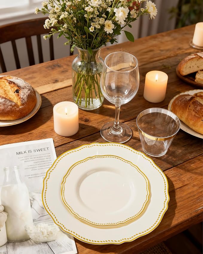 60 Pcs Ivory Gold Dessert Plates - Image 6