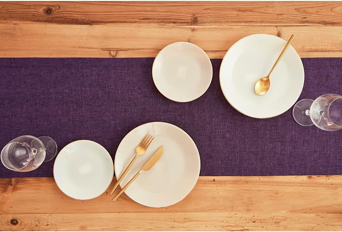 Solino Home 100% Pure Linen Table Runner Grape Long, Athena 14 x 120 in | Table - Image 3