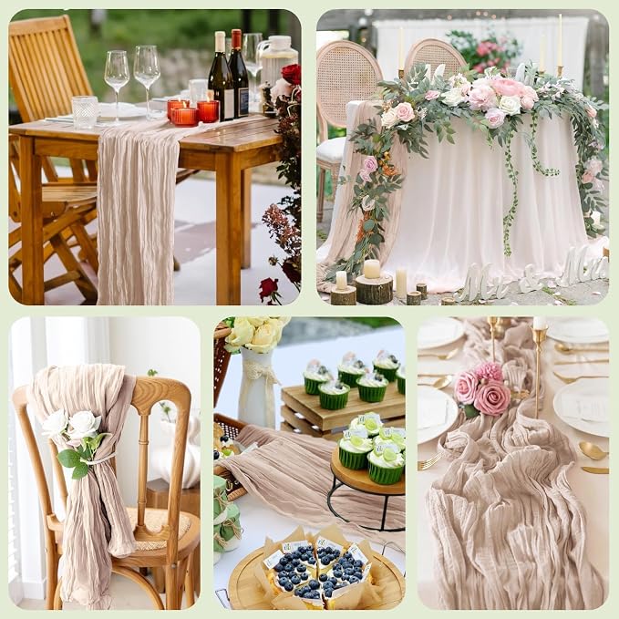 Cheesecloth Table Runner Nude Pink 10FT Boho Gauze Runner - Image 7