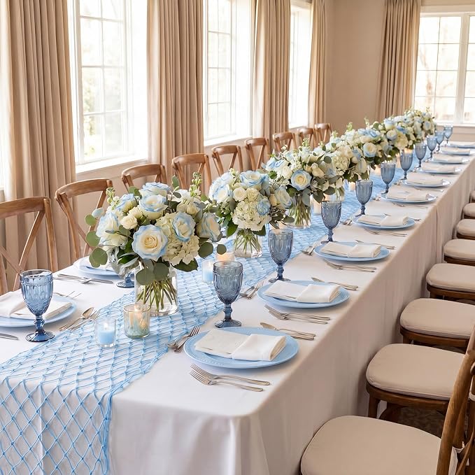 SATINIOR 3 Pcs 12 x 72'' Fishing Net Table Runner Party Decoration, Light Blue - Image 6