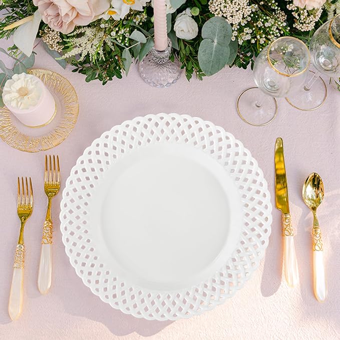 Large White Dinner Plates 12 inch, Ceramic Dinner Plates Set of 4, Basketweave - Image 2