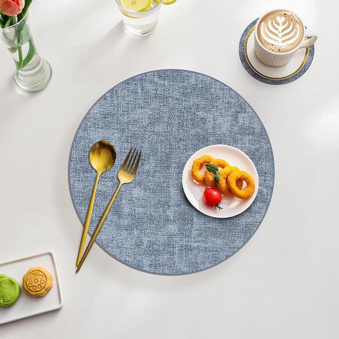 Homaxy Round Faux Leather Placemats and Coasters, Wipeable Place Mats, - Image 7