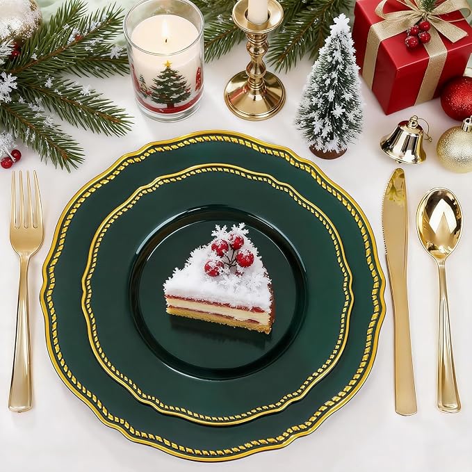 60 Pcs Green Gold Dinner Plates - Image 4