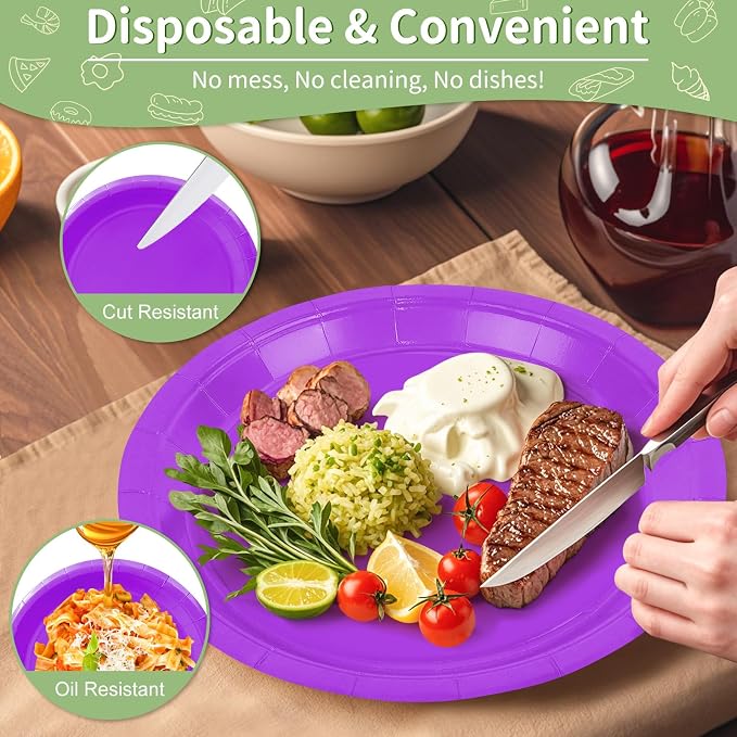 50 Pcs Purple Paper Plates, 9 Inch Disposable Dessert Plates - Image 5