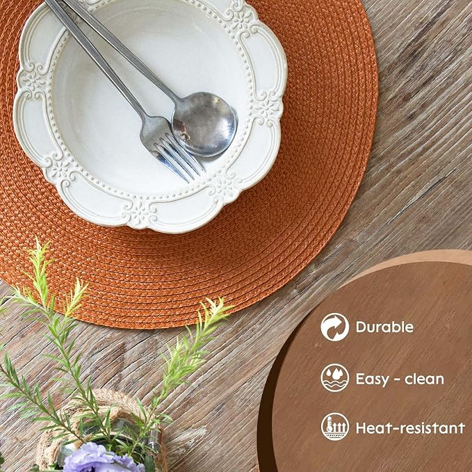 FunWheat Round Braided Placemats Set of 4 Table Mats - Image 3
