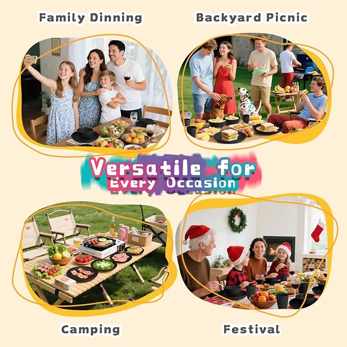 Wheat Straw Dinnerware Sets 16 PCS, Unbreakable Kids Plates and Bowls - Image 9
