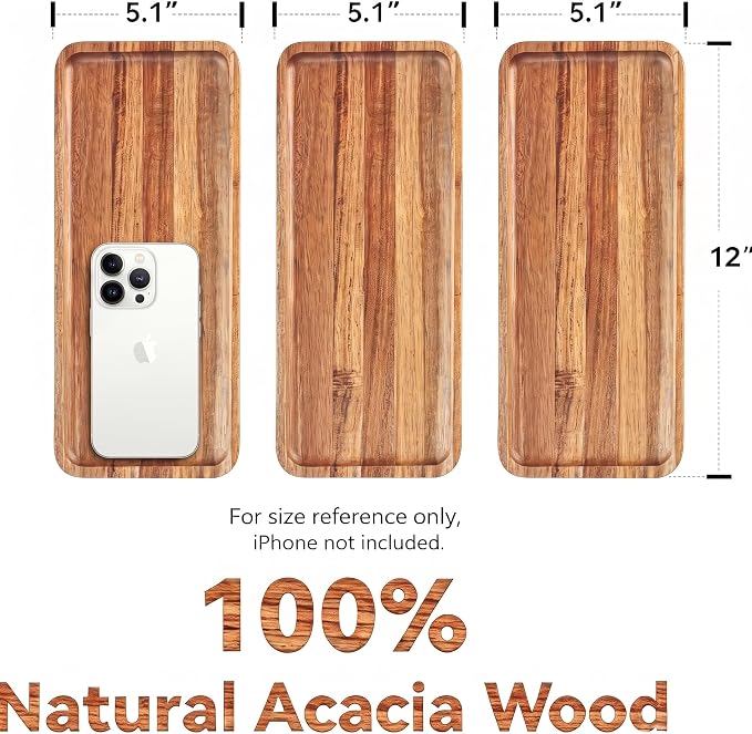 3 Pack Acacia Wood Charcuterie Cheese Trays 11.8x5.1in | Solid Natural Acacia - Image 2