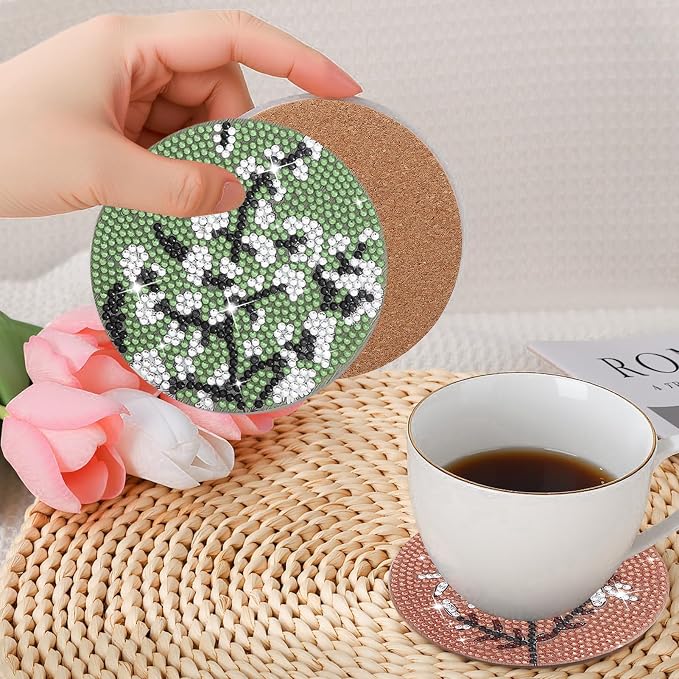 8 Pcs Boho Diamond Art Painting Coasters Holder Floral | Abstract Diamond Art - Image 4
