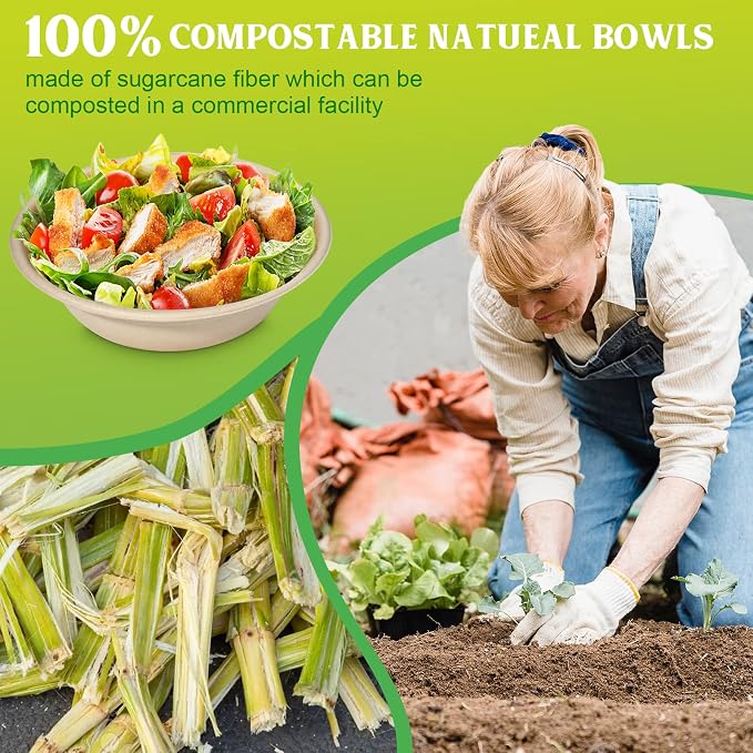 greensight 32oz Large Disposable Paper Bowls 50 Pack Heavy Duty Compostable | - Image 4