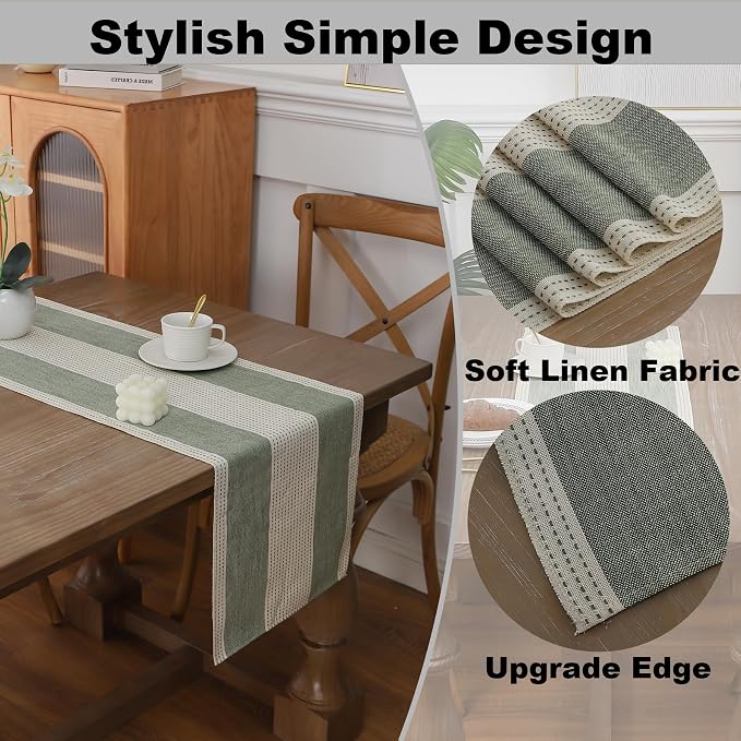 Gernaice 2PCS Boho Table Runner, Rustic Striped Cotton Linen Farmhouse Table - Image 3