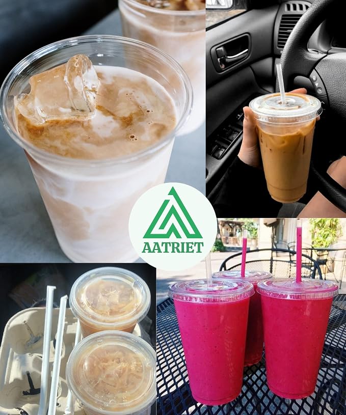 20 oz Clear Plastic Cups with Lids and Straws, Disposable Coffee Cups 25 Sets - Image 6