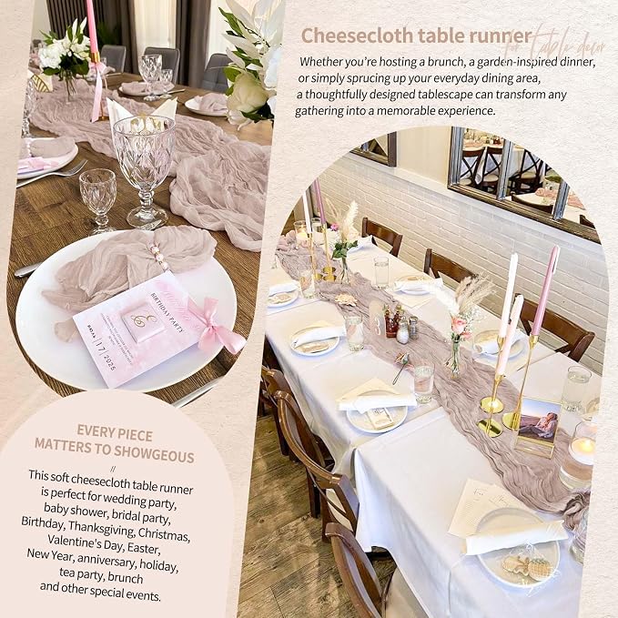 30 Pack Cheesecloth Table Runner 10FT Rosy Brown Table Runner Boho Gauze Cheese - Image 8