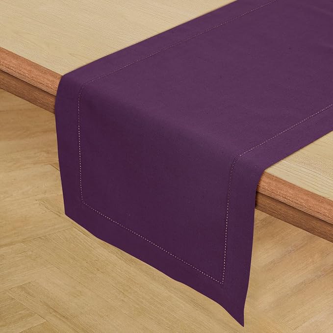 Solino Home Cotton Linen Dining Table Runner Purple Hemstitch, 14 x 120 in | - Image 2