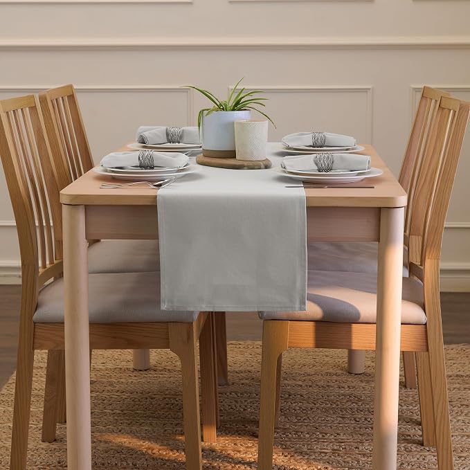 Encasa XO Table Runner, Cotton Canvas Dining Runner 13"x72" | Light Grey - Image 4