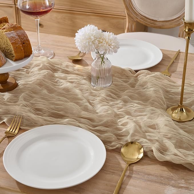 12 Pack Tan Beige Cheesecloth Table Runners, 120 Inch 10Ft Gauze Table Runner - Image 2
