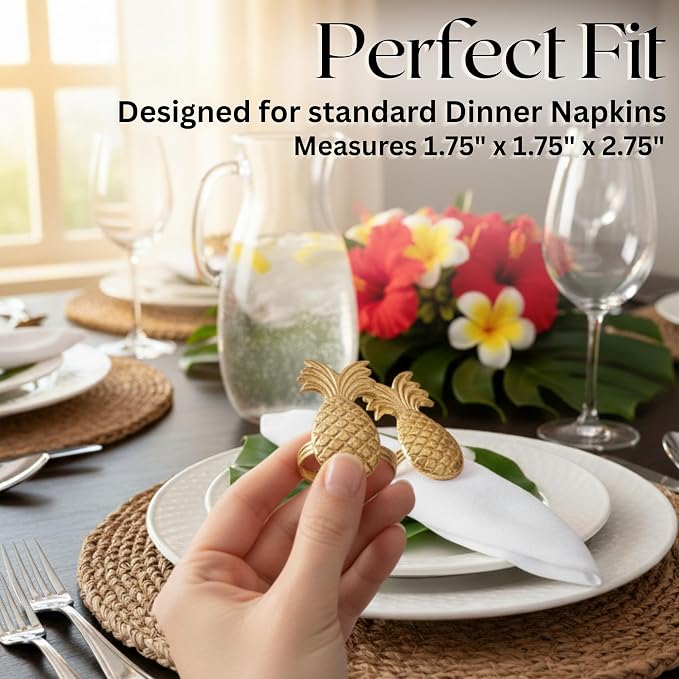 ALPHA Living HOME Set of 12 Napkin Rings Pineapple Antique Gold Bulk Elegant - Image 4