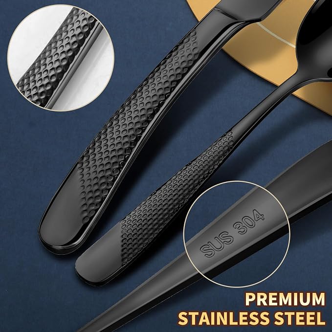 20-Piece Hammered Black Silverware Set - Image 6