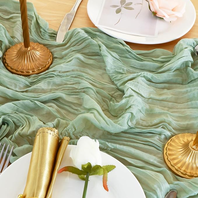 10 Pack Sage Green Cheesecloth Table Runner 120 Inch Boho Wedding Decor | - Image 5