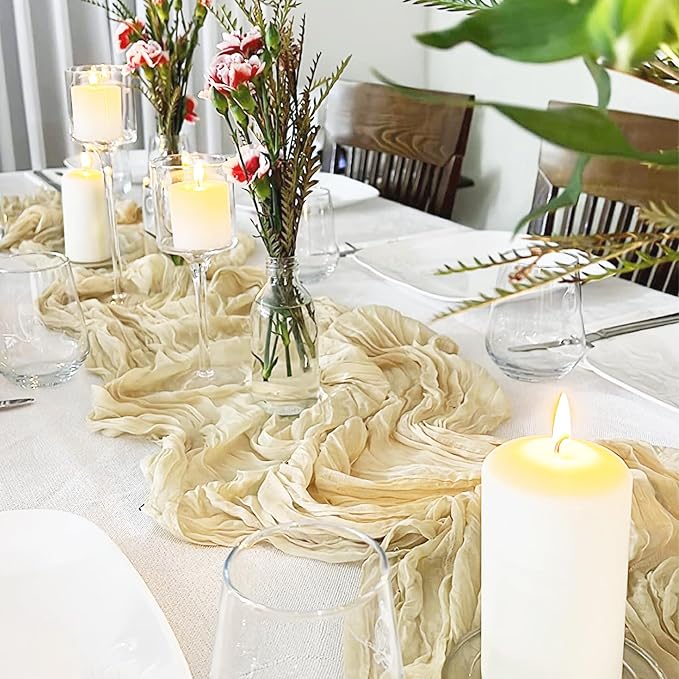 10 Pack Beige Cheesecloth Table Runner 10FT Boho Gauze Fabric Table Runner - Image 6