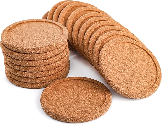 Tebery 20 Pack Round Lip Cork Coasters, 3.9 Inch Absorbent Drink Coaster by Tebery