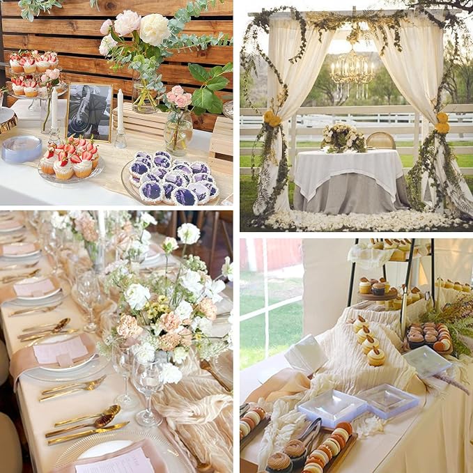12 Packs Beige Cheesecloth Table Runner, Boho Gauze Cream Cheese Cloth Table - Image 4