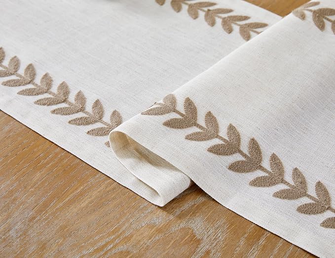Linen Embroidered Table Runner, Taupe Table Runners 108 Inches Long | Linen - Image 3