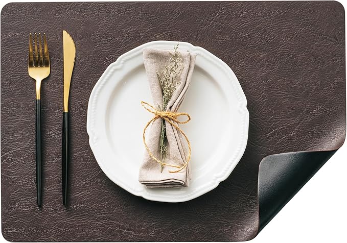 Placemats Set of 12, DOLOPL Reversible Dual-Color Faux Leather Place Mats by DOLOPLOfficial
