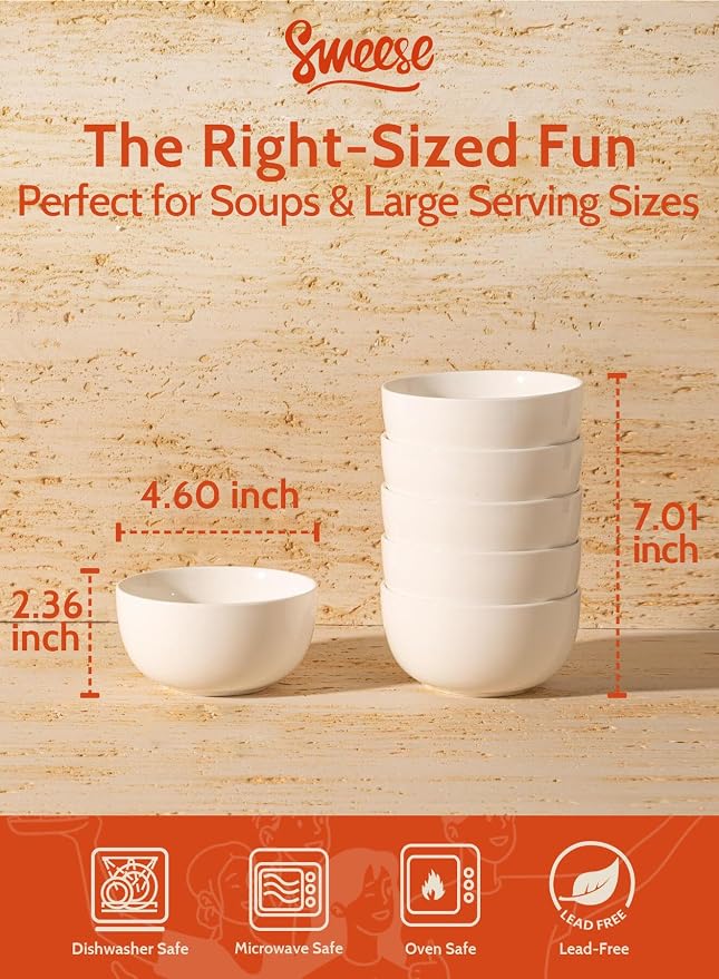 Sweese 10 Oz Porcelain Bowls Set of 6 - Image 2