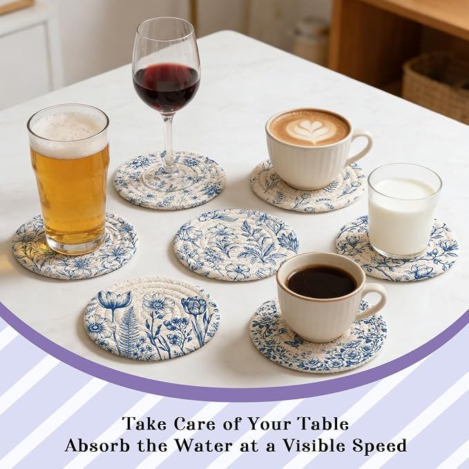 Cotton Woven Coaster Set of 9, 4.3In Fabric Coasters - Image 7
