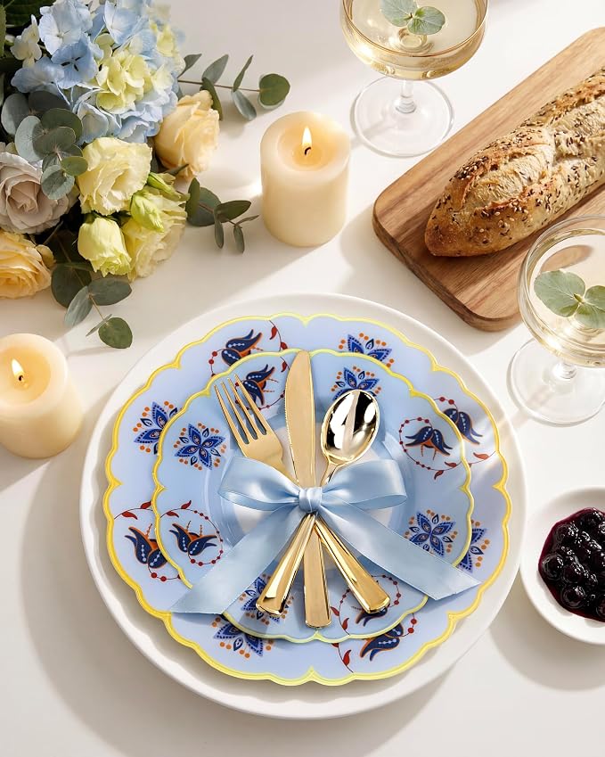 Morejoy 60Pcs Floral Plastic Disposable Plates Set - Image 5