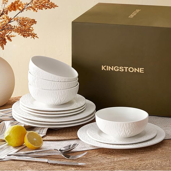 Dinnerware Sets for 4, 12-Piece plates and bowls sets, Matte Marble | Premium - Image 7