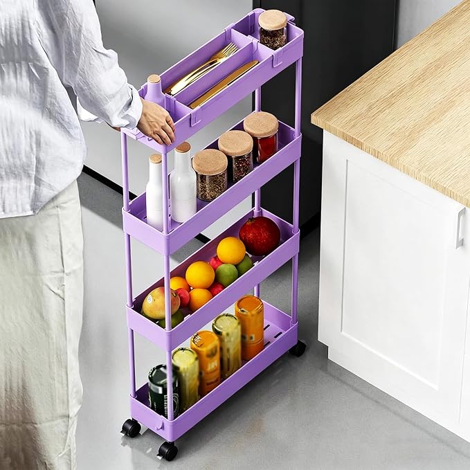 2-piece Set Slim Storage Cart 3 Tier, Bathroom Organizer Rolling Utility - Image 5