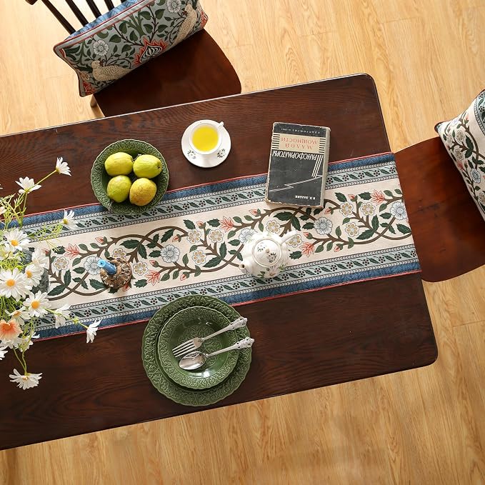 Designer Vintage Linen Long Table Runner, Floral Pattern, Dining Table - Image 8