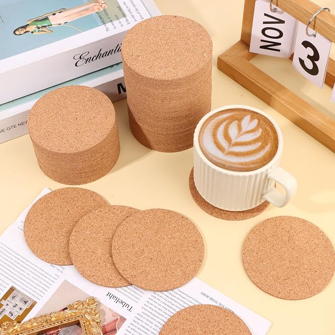 80 Pcs Cork Coasters for Drinks 3.5 Inches Reusable Round Blank Cork Coasters - Image 5