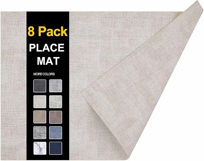 Faux Leather Heat Resistant Placemats 8 Packs, Waterproof Wipeable Dining PU by homing