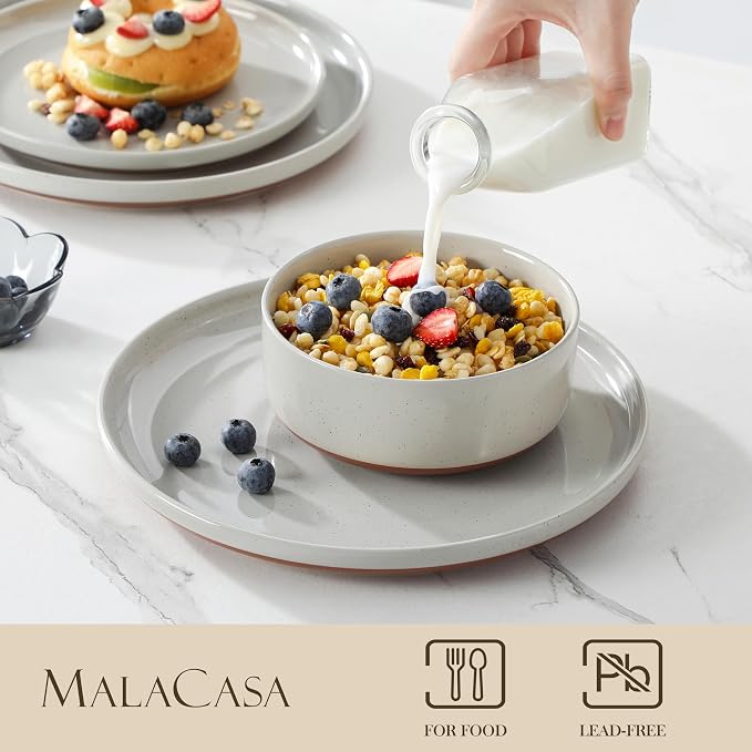 MALACASA Plates and Bowls Sets, 12 Pieces Modern Stoneware Dinnerware Set - Image 3
