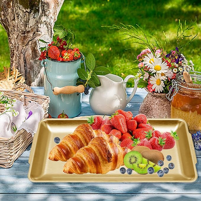 3Pcs 304 Stainless Steel Food Serving Tray, 12.6" Rectangular Serving Platters - Image 5