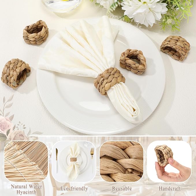 LemonRoad 24 Pcs Wedding Woven Napkin Rings Farmhouse Rustic Boho Napkins Ring - Image 3