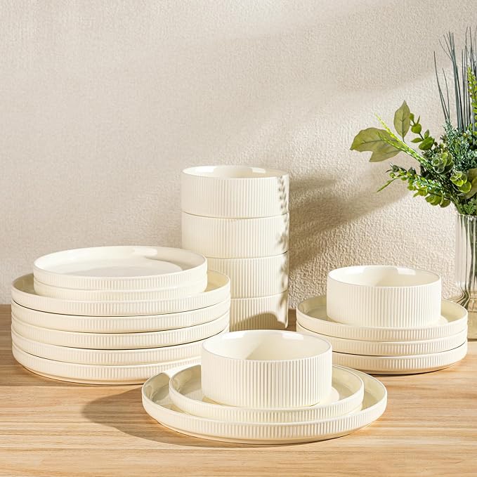 Ceramic Dinnerware Set for 6, 18-Piece Plates and Bowls Set | Lightweight by TheTerra