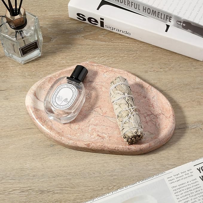 Luxurious Natural Pink Marble Vanity Tray, Cloud Shape Serving Stone Key Tray - Image 6